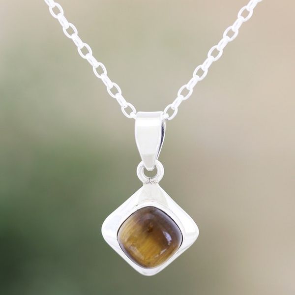Alternate image for Sterling Silver and Tigers Eye Pendant Necklace Earthy Delight
