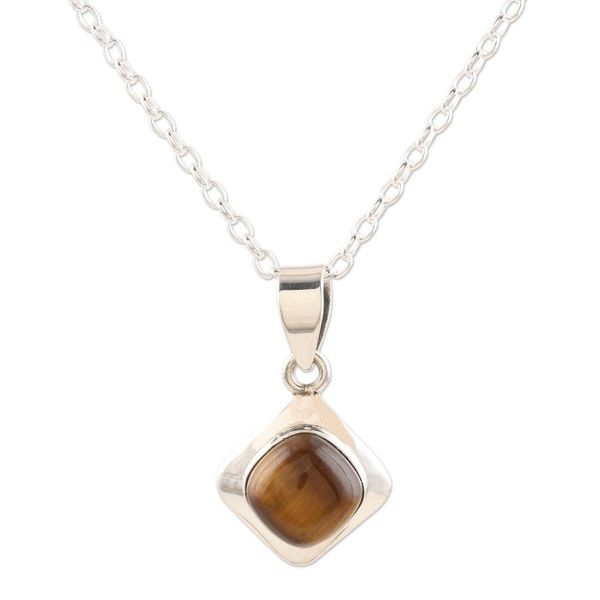 Alternate image for Sterling Silver and Tigers Eye Pendant Necklace Earthy Delight