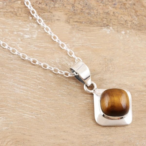 Alternate image for Sterling Silver and Tigers Eye Pendant Necklace Earthy Delight