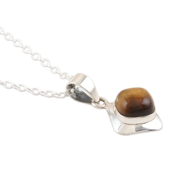 Alternate image for Sterling Silver and Tigers Eye Pendant Necklace Earthy Delight