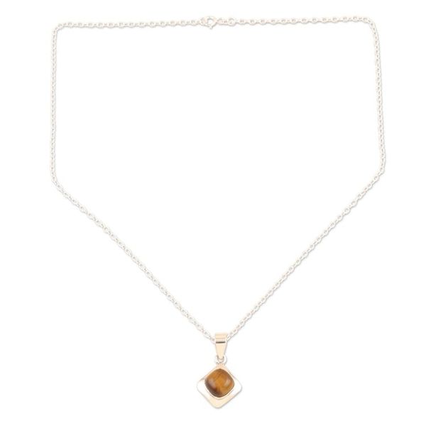 Alternate image for Sterling Silver and Tigers Eye Pendant Necklace Earthy Delight