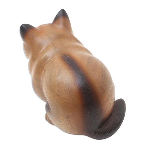 Alternate image for Handcrafted Balinese Suar Wood Statuette Fat Cat in Brown