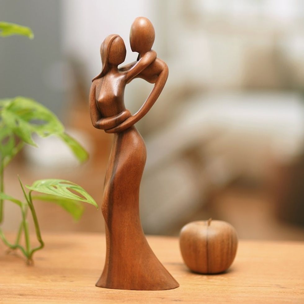 Hand-Carved Suar Wood Sculpture of an Abstract Dance 'Dancing on My Mind'