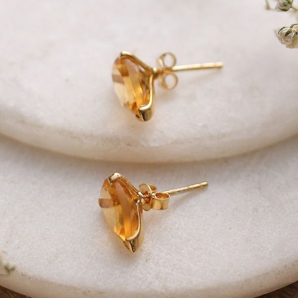 Alternate image for Indian-Made 22k Gold-Plated 3-Carat Citrine Stud Earrings Glorious Solar Gleam