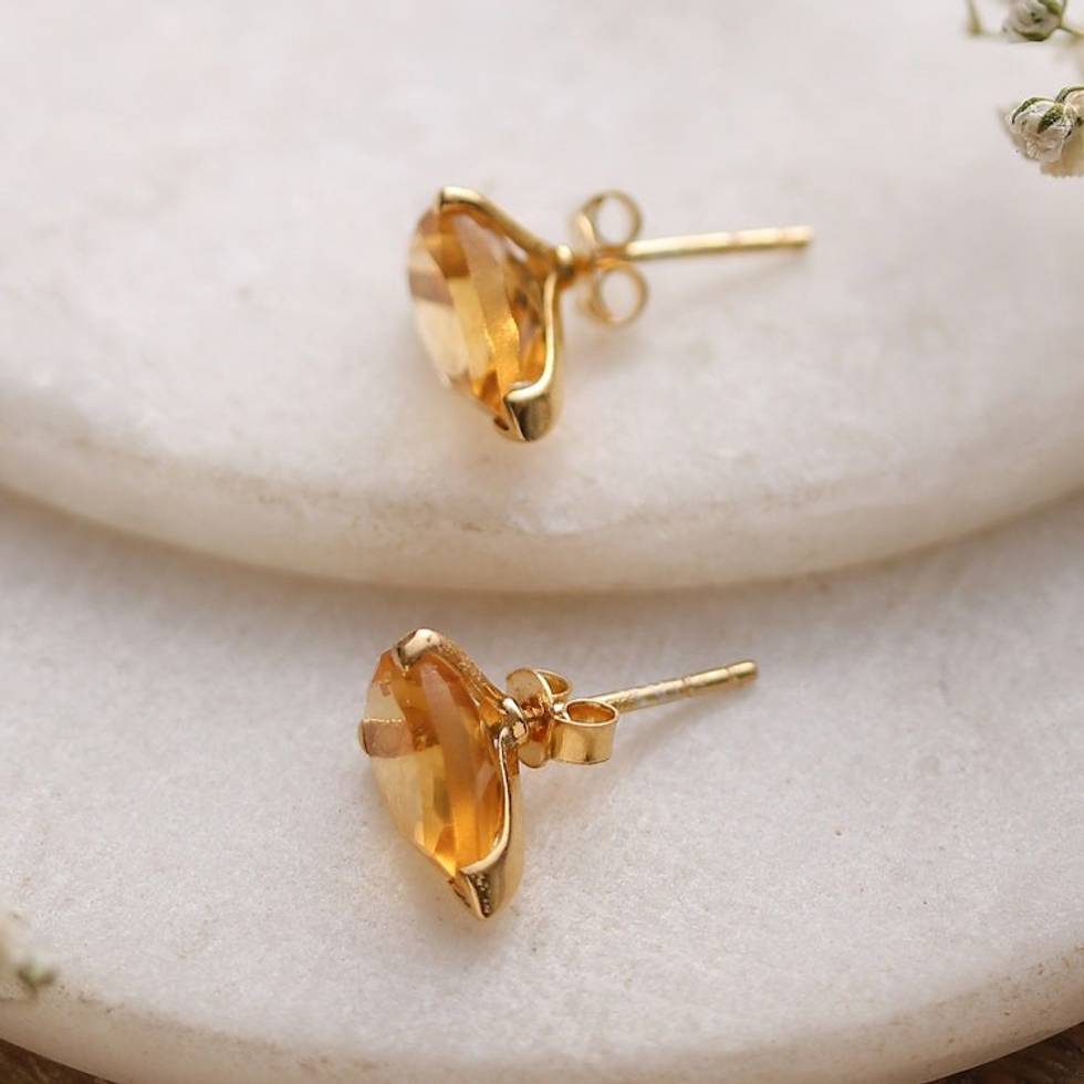 Indian-Made 22k Gold-Plated 3-Carat Citrine Stud Earrings 'Glorious Solar Gleam'