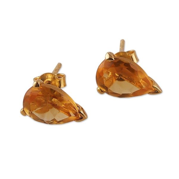 Alternate image for Indian-Made 22k Gold-Plated 3-Carat Citrine Stud Earrings Glorious Solar Gleam