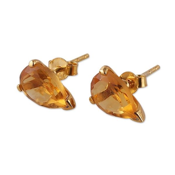 Alternate image for Indian-Made 22k Gold-Plated 3-Carat Citrine Stud Earrings Glorious Solar Gleam