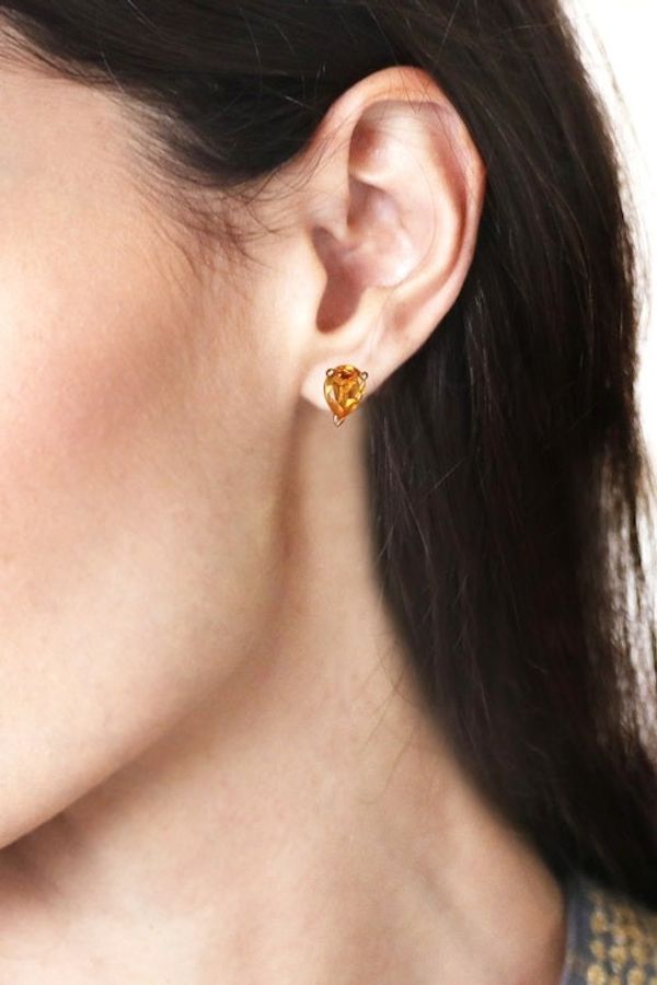 Alternate image for Indian-Made 22k Gold-Plated 3-Carat Citrine Stud Earrings Glorious Solar Gleam