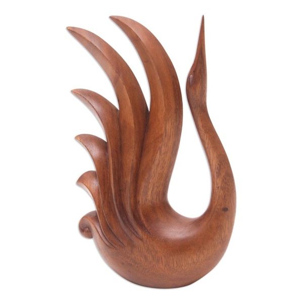 Alternate image for Hand-Carved Brown Suar Wood Sculpture of Elegant Swan Divine Swan