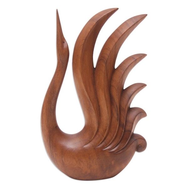 Alternate image for Hand-Carved Brown Suar Wood Sculpture of Elegant Swan Divine Swan