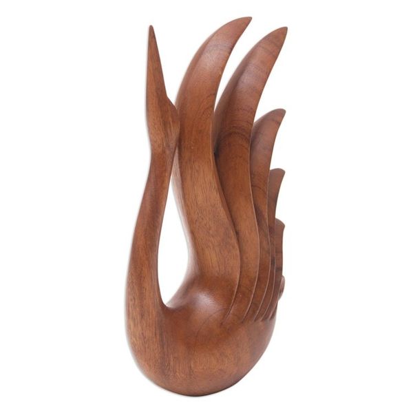 Alternate image for Hand-Carved Brown Suar Wood Sculpture of Elegant Swan Divine Swan