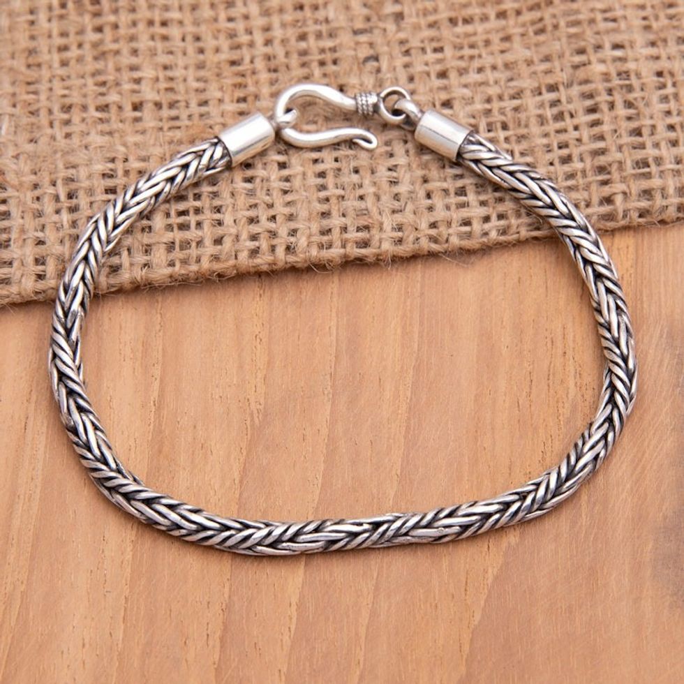 Polished Sterling Silver Foxtail Chain Bracelet from Bali 'Foxtail Emotions'