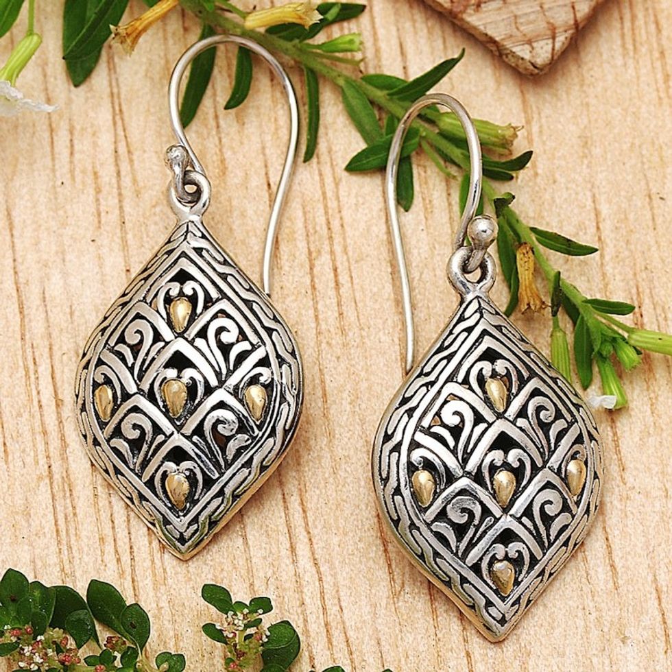 Classic 18k Gold-Accented Sterling Silver Dangle Earrings 'Golden Fields'