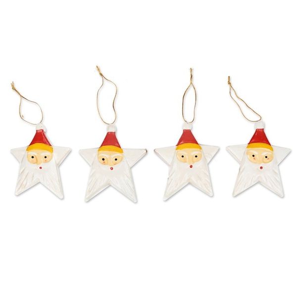 Alternate image for Painted Set of 4 Star-Shaped Albesia Wood Santa Ornaments Santa Constellation