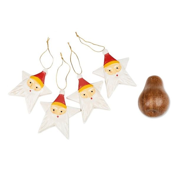 Alternate image for Painted Set of 4 Star-Shaped Albesia Wood Santa Ornaments Santa Constellation