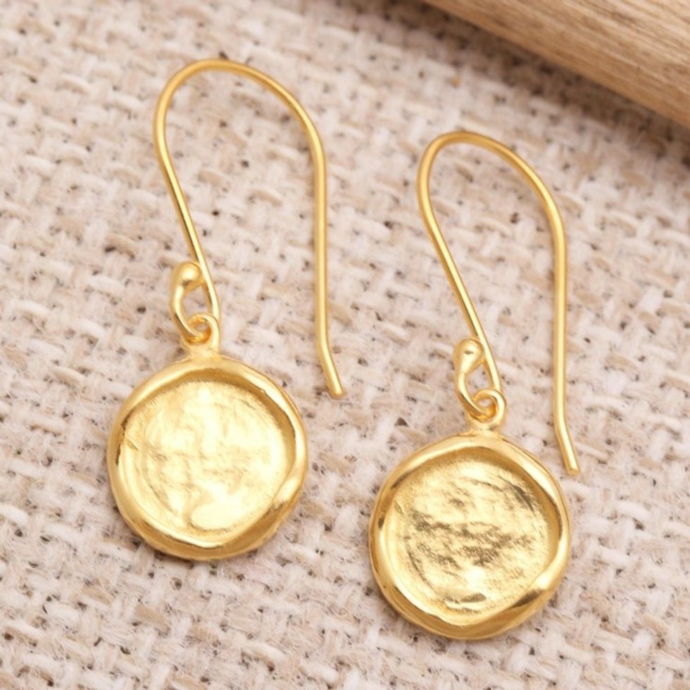 Hand Crafted Gold-Plated Sterling Silver Dangle Earrings 'Mirror of Life'