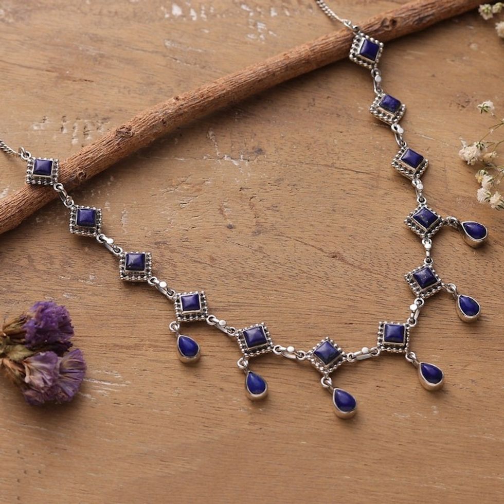 Handmade Lapis Lazuli and Sterling Silver Jewelry from India 'Queen of Diamonds'