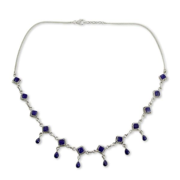 Alternate image for Handmade Lapis Lazuli and Sterling Silver Jewelry from India Queen of Diamonds