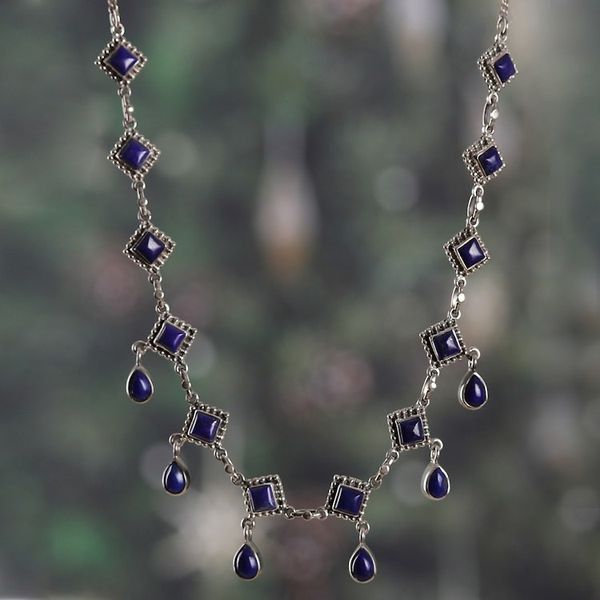 Alternate image for Handmade Lapis Lazuli and Sterling Silver Jewelry from India Queen of Diamonds
