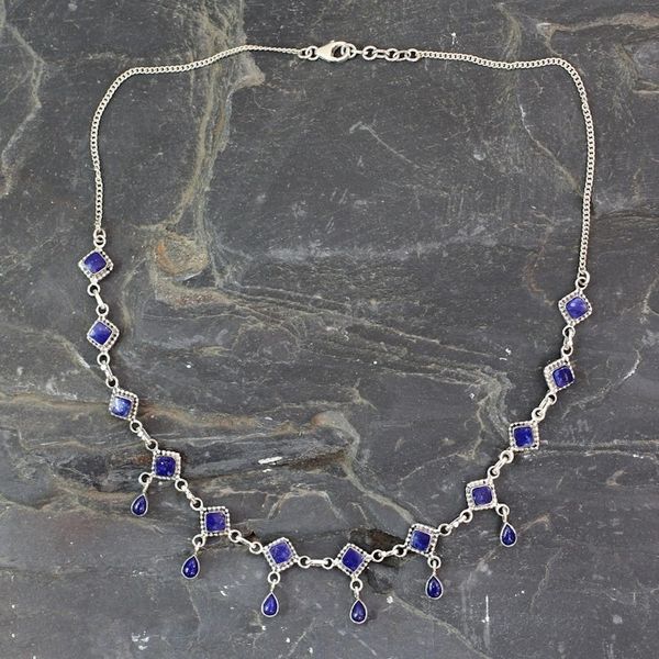 Alternate image for Handmade Lapis Lazuli and Sterling Silver Jewelry from India Queen of Diamonds