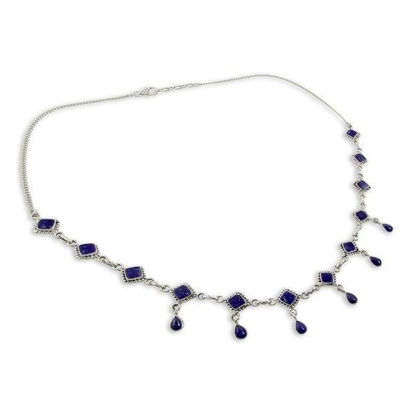 Alternate image for Handmade Lapis Lazuli and Sterling Silver Jewelry from India Queen of Diamonds