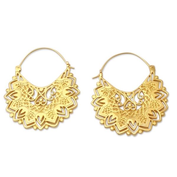 Alternate image for Hand Crafted Gold-Plated Brass Hoop Earrings Lustrous Love