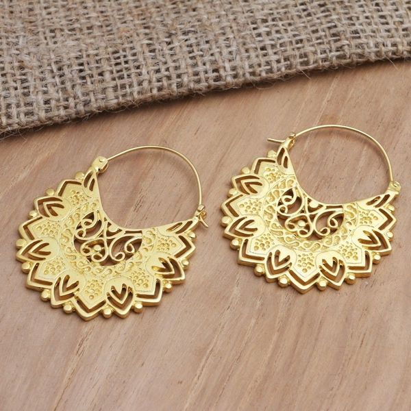 Alternate image for Hand Crafted Gold-Plated Brass Hoop Earrings Lustrous Love