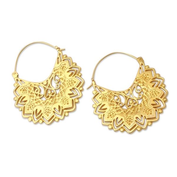 Alternate image for Hand Crafted Gold-Plated Brass Hoop Earrings Lustrous Love