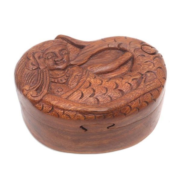 Alternate image for Hand Carved Suar Wood Mermaid Puzzle Box Mermaid Dance
