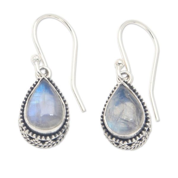 Alternate image for Rainbow Moonstone and Sterling Silver Dangle Earrings Harmonious Dew