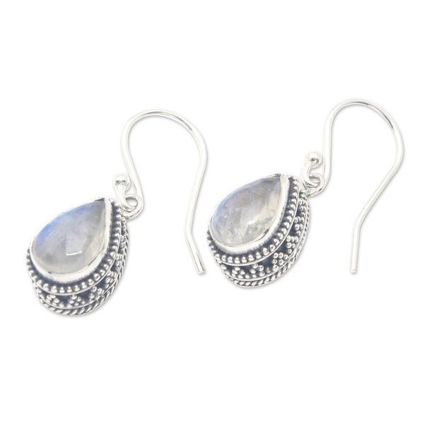 Alternate image for Rainbow Moonstone and Sterling Silver Dangle Earrings Harmonious Dew