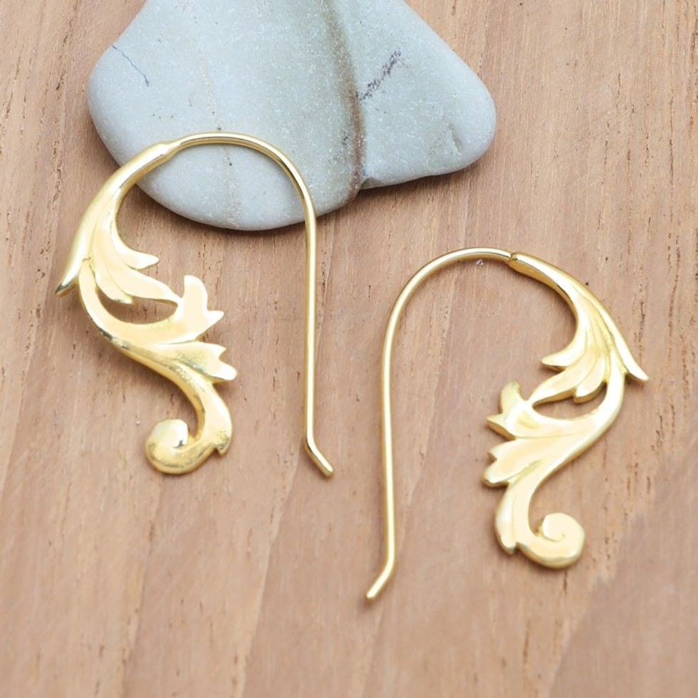 18k Gold-Plated Brass Drop Earrings with Leafy Details 'Fairy Magic'