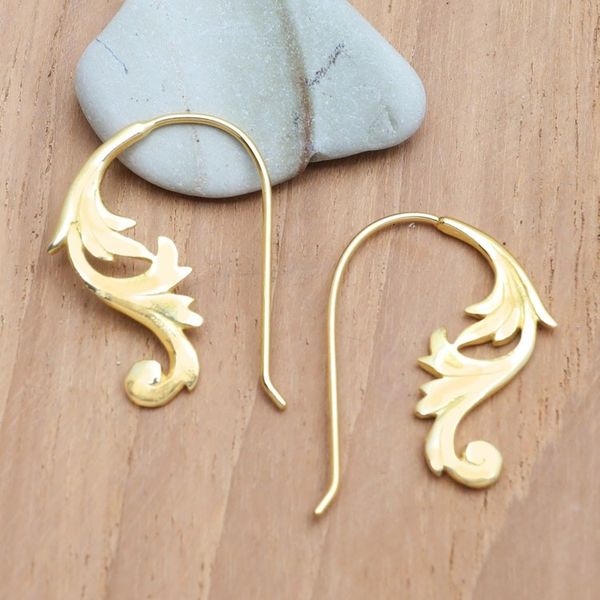 Alternate image for 18k Gold-Plated Brass Drop Earrings with Leafy Details Fairy Magic