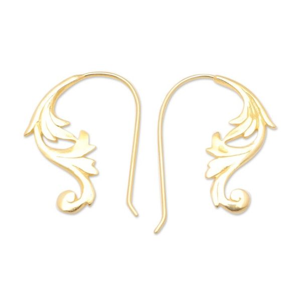 Alternate image for 18k Gold-Plated Brass Drop Earrings with Leafy Details Fairy Magic