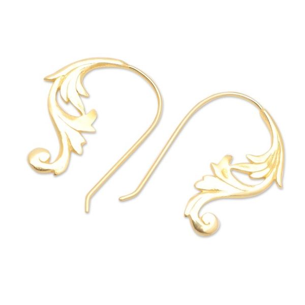 Alternate image for 18k Gold-Plated Brass Drop Earrings with Leafy Details Fairy Magic
