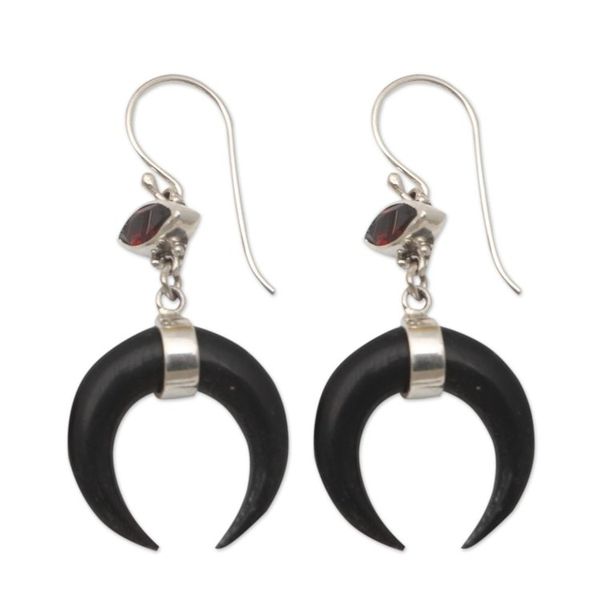 Alternate image for Hand Made Garnet and Sterling Silver Dangle Earrings Mysterious Crescent