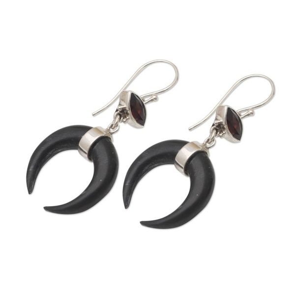 Alternate image for Hand Made Garnet and Sterling Silver Dangle Earrings Mysterious Crescent