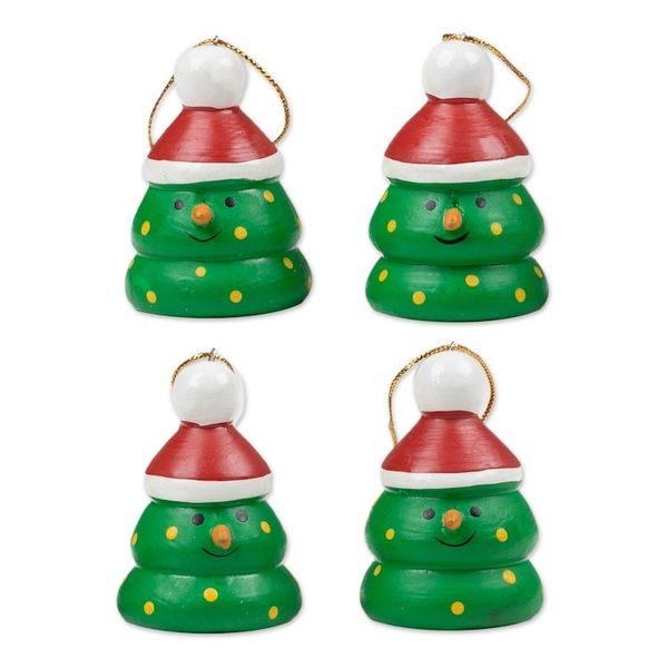 Alternate image for Christmas-Themed Set of 4 Albesia Wood Santa Pine Ornaments Santa Pines