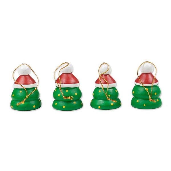 Alternate image for Christmas-Themed Set of 4 Albesia Wood Santa Pine Ornaments Santa Pines