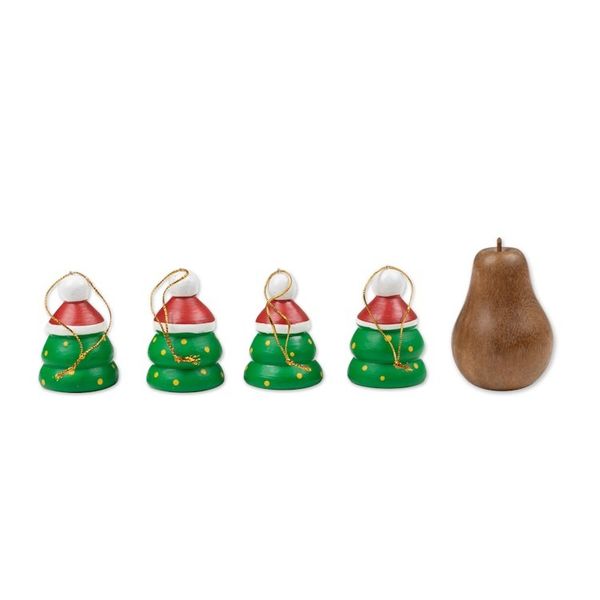 Alternate image for Christmas-Themed Set of 4 Albesia Wood Santa Pine Ornaments Santa Pines