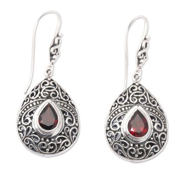 Alternate image for Traditional Two-Carat Faceted Garnet Dangle Earrings Regal Paradise in Red