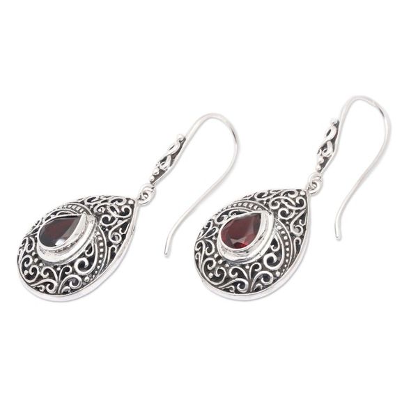 Alternate image for Traditional Two-Carat Faceted Garnet Dangle Earrings Regal Paradise in Red