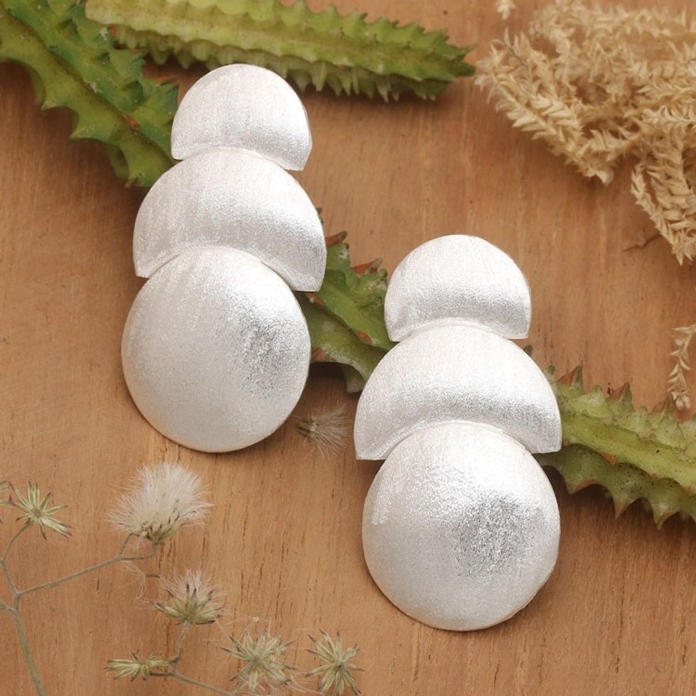 Matte Modern Geometric Sterling Silver Drop Earrings 'Lunar Day'