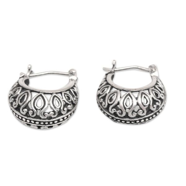 Alternate image for Polished Armadillo-Patterned Sterling Silver Hoop Earrings Lady Armadillo