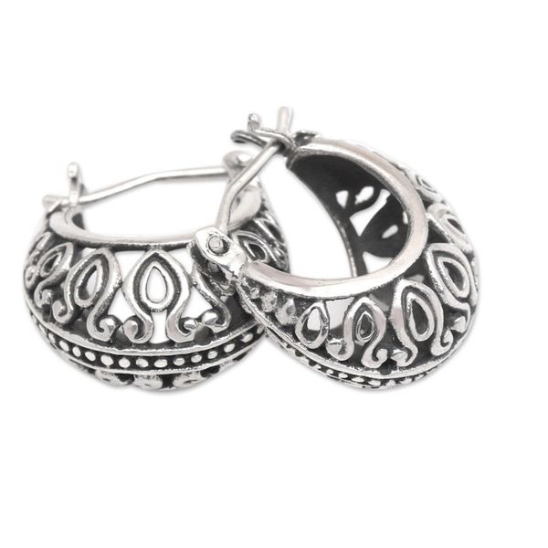 Alternate image for Polished Armadillo-Patterned Sterling Silver Hoop Earrings Lady Armadillo