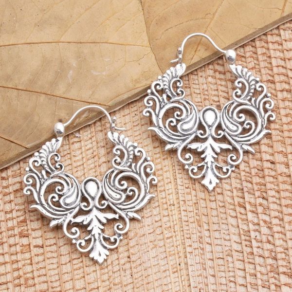 Alternate image for Handcrafted Sterling Silver Hoop Earrings Gated Garden