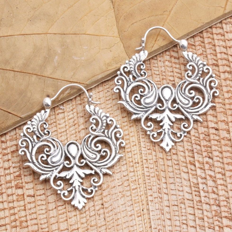 Handcrafted Sterling Silver Hoop Earrings 'Gated Garden'
