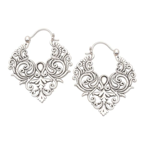 Alternate image for Handcrafted Sterling Silver Hoop Earrings Gated Garden