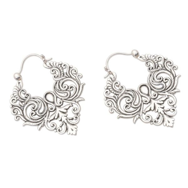 Alternate image for Handcrafted Sterling Silver Hoop Earrings Gated Garden
