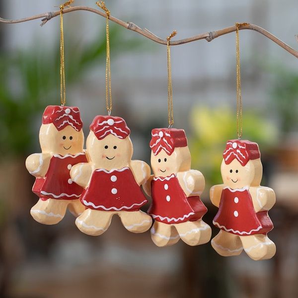 Alternate image for Hand-Painted 4-Piece Wood Ornament Set of Gingerbread Girl Gingerbread Sweeties